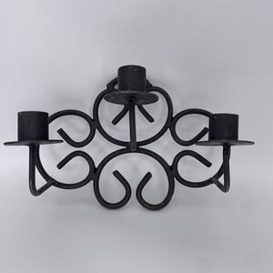 Vintage Wrought Iron 3 Candle Holder Wall Mount Sconce Black